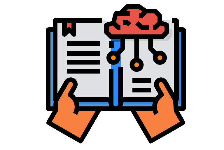 A book with an artificial brain on top of it